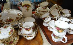 Two trays of Royal Albert 'Old Country Roses' teaware including covered tureen, vase ETC Condition