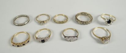 Parcel of assorted rings to include six 9ct gold rings (8.9grams approx.) together with three