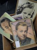A box of various ephemera including Hollywood and other stars colour portrait pictures including
