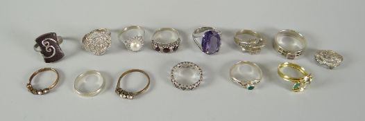 Parcel of silver white metal, some with semi-precious stone rings Condition reports provided on