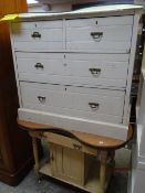 Vintage painted white pine chest of drawers, two short with two long, together with a kidney shape