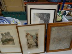 Crate of framed prints and pictures together with a framed KEITH ANDREW print - entitled 'The Old