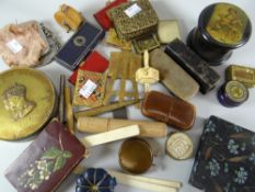 Box containing various sewing collectables, needle cases ETC Condition reports provided on request
