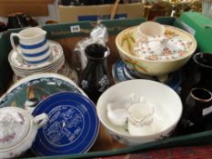 A crate of mixed china including Wedgwood 'Hathaway Rose' bowl, Johnson Brothers 'Indian Tree'