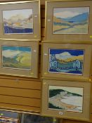 YVONNE TETLOW set of six limited edition (1/650) coloured linocuts - country and seaside