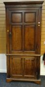 Antique oak linen cupboard with upper and lower cupboard, 202cms high Condition reports provided