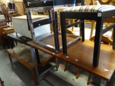 A parcel of mixed furniture including IKEA chairs, modern side table on metal supports, loom baskets