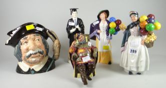A group of Royal Doulton figures including Balloon Lady - HN2935, Biddy Pennyfarthing - HN1843,