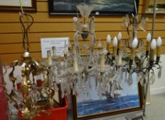 A Venetian-style glass ceiling chandelier & another together with sundry brass effect ceiling