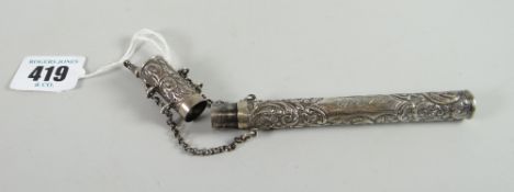 Silver repousse etui / needle holder engraved 'Aug 25 1905' Condition reports provided on request by