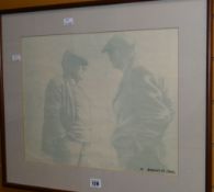 ANEURIN M JONES print - two farmers, signed, 34 x 43cms Condition reports provided on request by