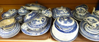 Quantity of assorted blue & white transfer printed dinnerware to include meat plates, tureens,