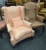 A pair of well shaped vintage / antique wingback armchairs in later upholstery Condition reports