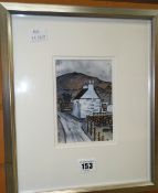 WELSH SCHOOL sketch - of a whitewashed cottage on a mountainside, signed OLGA, 2005, 14 x 9cms