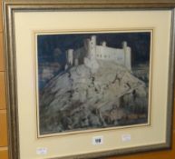 WILLIAM THOMAS WOOD (1877-1958) watercolour - Harlech Castle in moonlight, unsigned, 27 x 33cms