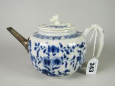 Antique blue & white transfer decorated porcelain teapot with white metal spout Condition reports