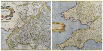 GERARD MERCATOR unframed coloured antiquarian maps, a pair - South West England and South Wales (