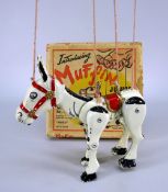 A boxed Moko 'British Made' painted cast metal Muffin the Mule puppet, entitled 'Introducing