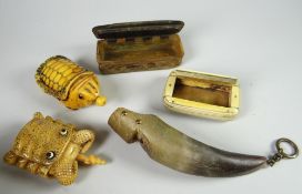 Collection of horn items including snuff boxes Condition reports provided on request by email for