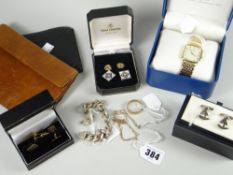 A parcel of gentleman's accessories including boxed Rotary wristwatch, cased 9ct yellow gold
