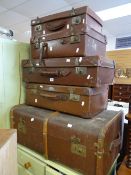 A parcel of mixed vintage luggage including cabin trunk and a Fibre Rodney case Condition reports