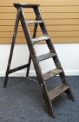 A vintage five run folding wooden step ladder (BBC Bargain Hunt) Condition reports provided on