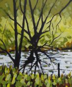 GWYN OWEN oil on canvas of a river scene, 59 x 48cms Condition reports provided on request by