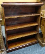 A neat antique mahogany open bookcase with dentil and galleried top, 93cms wide Condition reports