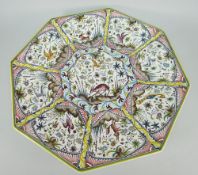 A modern octagonal Portuguese pottery wall charger decorated with a series of wildlife panels and