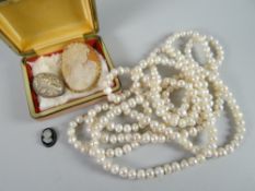 Parcel of jewellery to include 14k gold cameo brooch, another and a string of pearls Condition