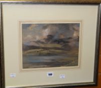 WILLIAM THOMAS WOOD watercolour / mixed media - Snowdonia with dwellings and cloud cover over (