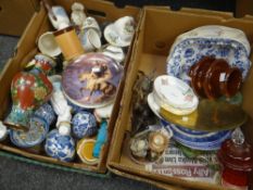 Two boxes of various china ETC including Doulton Lambeth mug, cloisonne vase, cranberry ETC