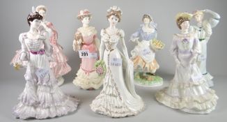 A group of seven figurines by Coalport / Royal Worcester Condition reports provided on request by