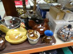 A parcel of mixed china including Portmeirion hens on nests, figurines, Duchess teaware (as new) ETC
