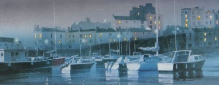 NAOMI TYDEMAN framed limited edition (383/400) coloured print - entitled 'Tenby Harbour at Night',