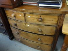 A Victorian bow front chest of three long and two short drawers Condition reports provided on