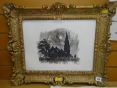 SIR KYFFIN WILLIAMS RA inkwash print - Llanedwen Church, believed signed with initials, in a fancy