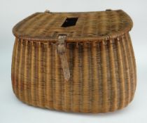 A vintage anglers basket-weave creel with leather straps and canvas belt (BBC Bargain Hunt)