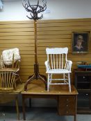 A parcel of furniture including good bent-wood hat and coat stand, white painted cane work elbow