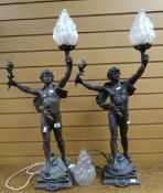 A pair of impressive spelter figural lamps after Louis Moreau 'Salon Beaux' entitled 'Le Triomphe'