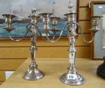 Pair of silver on copper three-branch candelabra Condition reports provided on request by email