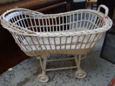 White painted wicker crib on wheels Condition reports provided on request by email for this