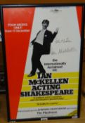 A framed theatre poster for Ian McKellen Acting Shakespeare, signed 'Best wishes' by the actor, 52 x