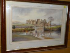 TWENTIETH CENTURY watercolour - of Caerphilly Castle, signed and dated '91, 32 x 54cms Condition