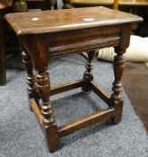 A good rustic joined oak stool, possibly nineteenth century Condition reports provided on request by