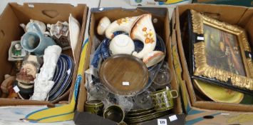 Three boxes of mixed china including blue & white platter and plate, Hornsea ETC Condition reports