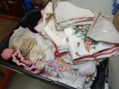 A tub of table linen ETC Condition reports provided on request by email for this auction otherwise