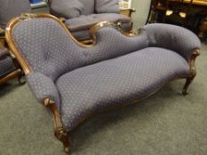 A fine Victorian mahogany framed serpentine back, carved chaise longue (with later upholstery to