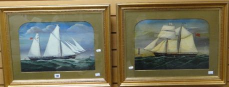 NINETEENTH CENTURY MARITIME SCHOOL pair of gouache ship portraits - entitled 'Lady May' and 'Linda