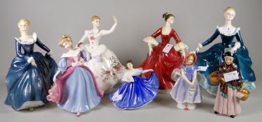 Group of eight Royal Doulton bone-china figurines to include Stephanie, Shirley, Ivy ETC (8)